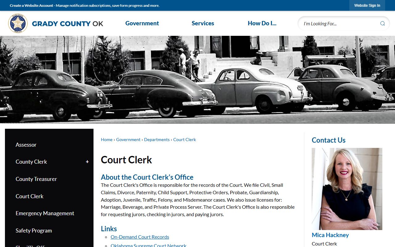 Grady County court records after jail arrest Court Clerk page